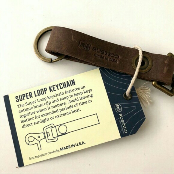 Rustico Super Loop Keychain Genuine Brown Leather Brass Clip Handmade 5" Keyring - Picture 5 of 8